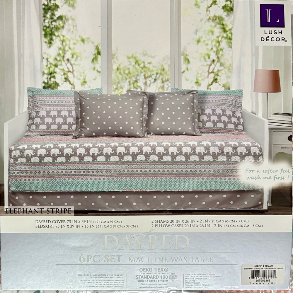 Elephant Pattern Daybed Quilt Set in Gray and White